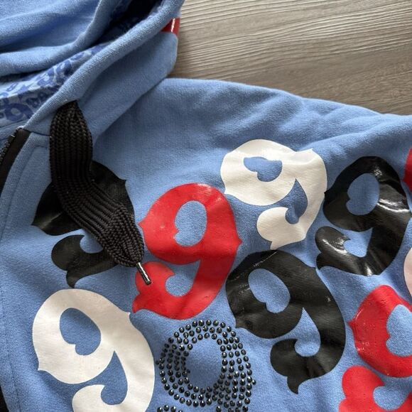 Gino Green Global Mens 3XL Hoodie Sweatshirt Zip Sweater Blue 9 Skater Y2K - Picture 7 of 10